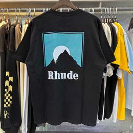 Designer Fashion Clothing Tees Hip hop TShirts Rhude American High Street Crows Sign Sunset Print Loose Cotton T-shirt hommes femmes Couples Summer