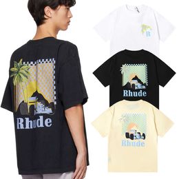 Designer Fashion Clothing Tees Hip hop TShirts Rhude Moonlight Tropics Coconut Racing Print Unisex Loose Casual T-shirt Summer Streetwear Tops Sportswear