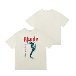 Designer Fashion Clothing Tees Hip hop TShirts Rhude Trendy Monoco with Gold Help High Street Vintage Apricot T-shirt à manches courtes Hommes Streetwear Tops Sportswear