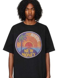 Ontwerper Mode Kleding Tees Hiphop T-shirts Rhude American Sunshine Palm Tree Beach Losse Ins High Street Zomer Puur Katoen Paar Vtg T-shirt Losse Streetwear