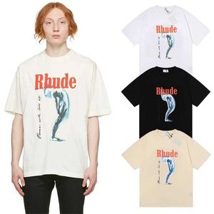 Vêtements de mode de créateurs Tees Hip Hop T-shirts Rhude Monaco avec de l'or Aidez la déesse tourmentée de la beauté Tendance à la mode Ajustement Hommes Femmes Lâche Streetwear
