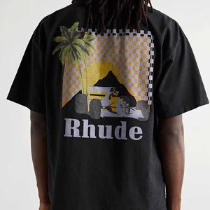 Vêtements de mode designer Tees Hip Hop Tshirts Rhude American Trend Brand Summer Coconut Racing Loose Casual Casual Mens Half Mancheve T-shirt Streetwear