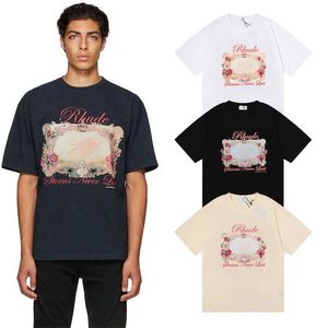 Designer Fashion Clothing Tees Hip Hop T-shirts Rhude Storms Never Dast HD Rose Mirror T-shENS Dames Loose Summer Short Sleeve T-Shirt Streetwear Tops Sportswear