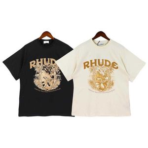 Designer Fashion Clothing Tees Hip hop TShirts 23ss New Rhude Herbal Plant Printing Populaire Homme Femme Amoureux Col Rond Pur Coton Manches Courtes Lâche Streetwear