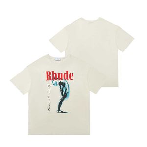 Designer Mode Kleding Tees Hiphop T-shirts Rhude Trendy Monoco met goudhulp High Street Vintage Abrikoos T-shirt met korte mouwen Heren Streetwear Tops Sportkleding