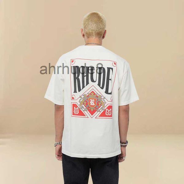 Diseñador Ropa de moda Camisetas Hip Hop Camisetas Rhude Naipes Tendencia Marca Simple Versátil High Street Pareja Verano Camiseta suelta Ropa deportiva LOF8