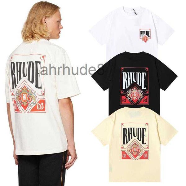 Designer Fashion Vêtements Tees Hip Hop T-shirts Rhude Vin Carte Rouge Imprimer High Street Couple Été Pur Coton T-shirt À Manches Courtes Streetwear Lâche Sportswear LTBE