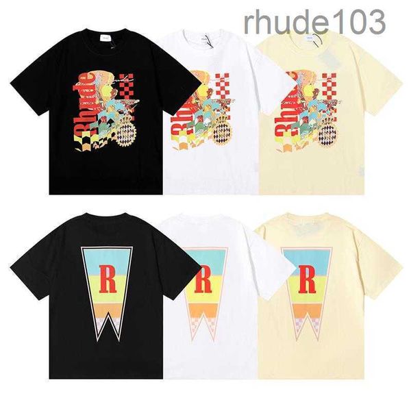 Designer Vêtements de mode Tees Hip Hop Tshirts Rhude Beauty Vision poursuit le plaisir Joyride Imprimé Cou Round Tshirt Loose Men Streetwear Tops Sportswe U1yx