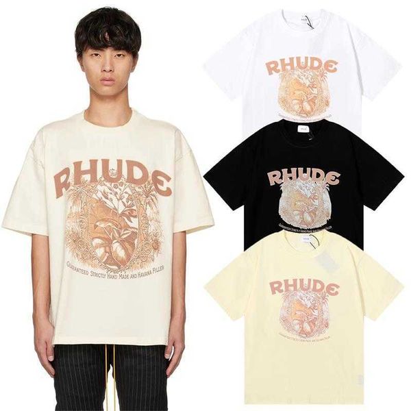 Diseñador de ropa de moda Camisetas Camisetas de hip hop Rhude Planta de hierbas Impresión en color simple Algodón puro Popular Camiseta casual hombres Parejas Streetwear Tops Ropa deportiva