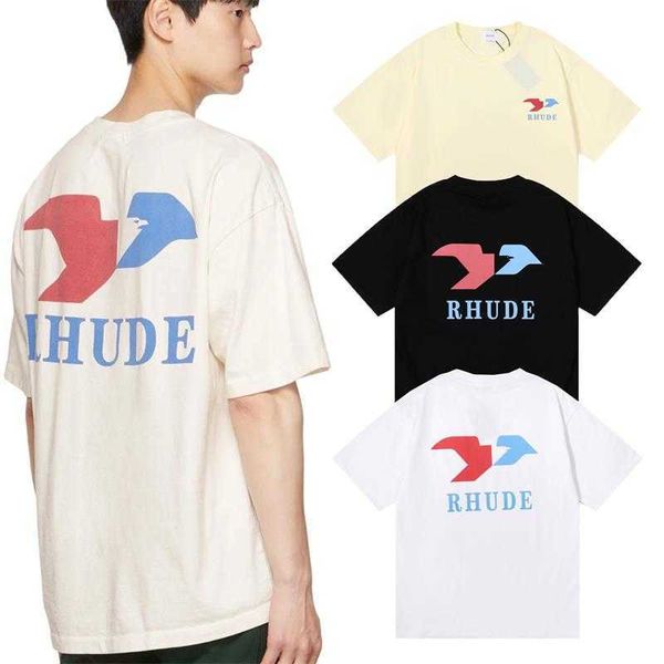 Designer Fashion Clothing Tees Hip hop TShirts Rhude Motif géométrique Splice Peace Dove Été Col rond Manches courtes Couple T-shirt Streetwear Tops Sportswear