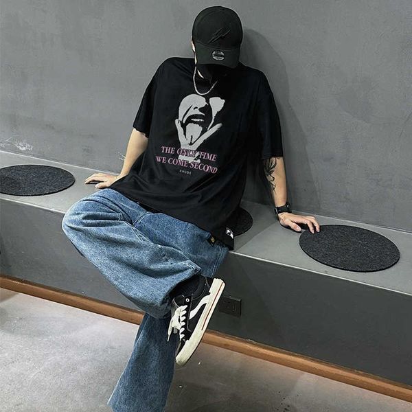 Diseñador de ropa de moda Camisetas Camisetas de hip hop Rhude American Portrait Trend Brand High Street Summer Men's Underlay Loose T-shirt Streetwear Tops Ropa deportiva rock