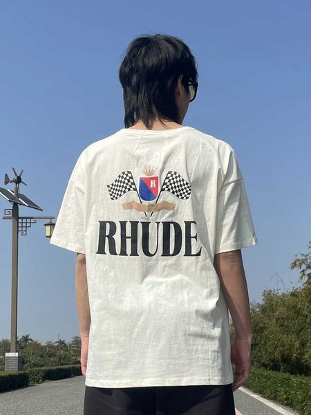 Diseñador de ropa de moda Camisetas Hip hop Camisetas Trend Brand Rhude New Crown Flag Manga corta High Street American Street Loose T-shirt hombres mujeres Loose Streetwear