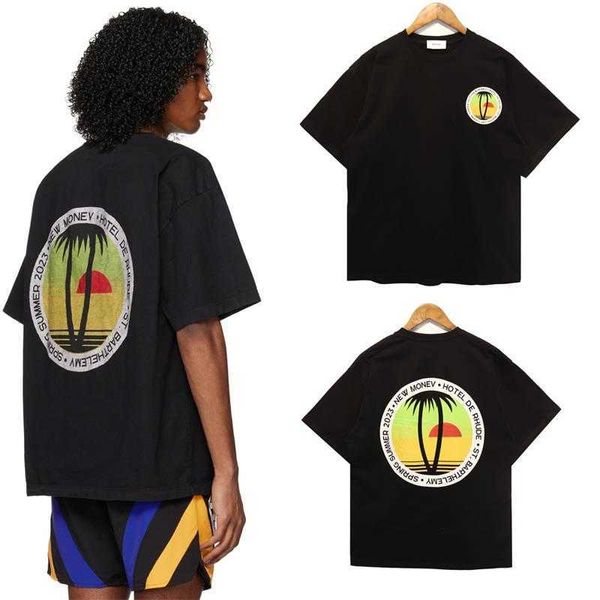 Designer Mode Kleding T-shirts Hiphop T-shirts Rhude Sunset Coconut Tree Print Heren Dames Minority Losvallend zomerkatoen Losvallend T-shirt Streetwear Tops Sportkleding