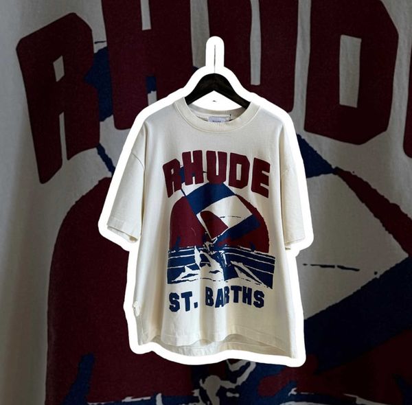 Diseñador de ropa de moda Camisetas Camisetas de hip hop Rhude Summer Sailing T-shirt Hombres Lavable Algodón puro Large Os American Trend Brand Loose Fit Loose Streetwear