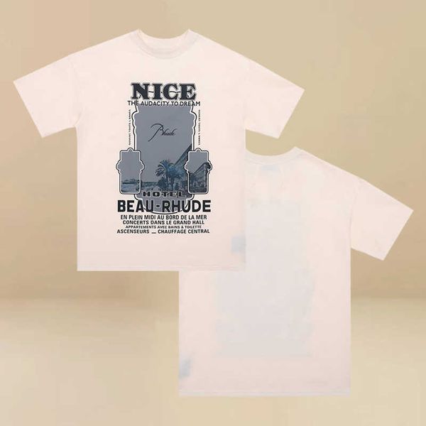 Diseñador de ropa de moda Camisetas Camisetas de hip hop Rhude Ship Pintura abstracta American High Street Trend Brand Loose Popular Summer Men's T-shirt Loose Streetwear