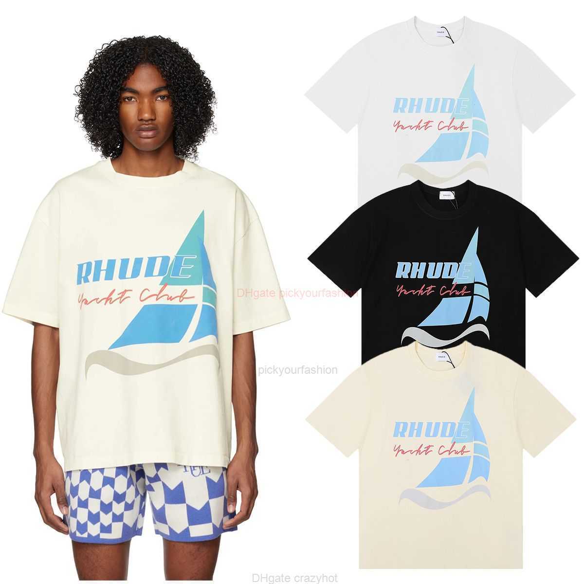 Designer modekläder tees tshirt 2023 Ny Rhudeyachtclub Yacht Club tryckt dubbel garn kort ärm tshirt för män kvinnor fet trendiga män bomullsgata