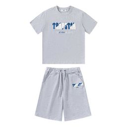 Ontwerper Mode Kleding T-shirts T-shirt American Fashion Brand Trapstar Wit Blauw Gradiënt Handdoek Geborduurde Korte Mouwen Shorts Losse Montage Puur Katoen Set voor