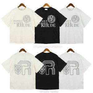 Designer Mode Vêtements Tees Tshirt American Rhude Classique Minimaliste Lettre Impression Tendance Lâche Col Rond Couple À Manches Courtes Tshirt Unisexe Coton Streetwea