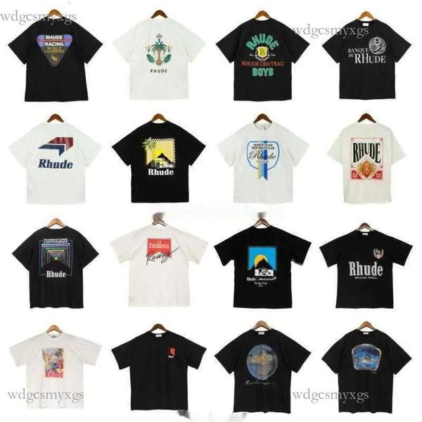 Designer Fashion Vêtements Tees Tshirt American Trendy Brand Rhudes Sense Manches courtes Hommes Femmes Couple Feels of Godes High Street Loose Fitting Tshirt Printemps 1