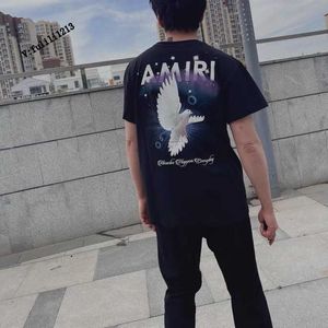 Diseñador Ropa de moda Camisetas Camiseta Amiiri New Star Sky Rainbow Peace Dove Tide Marca Carta Impresión Verano Camiseta de algodón suelta para hombres Mujeres