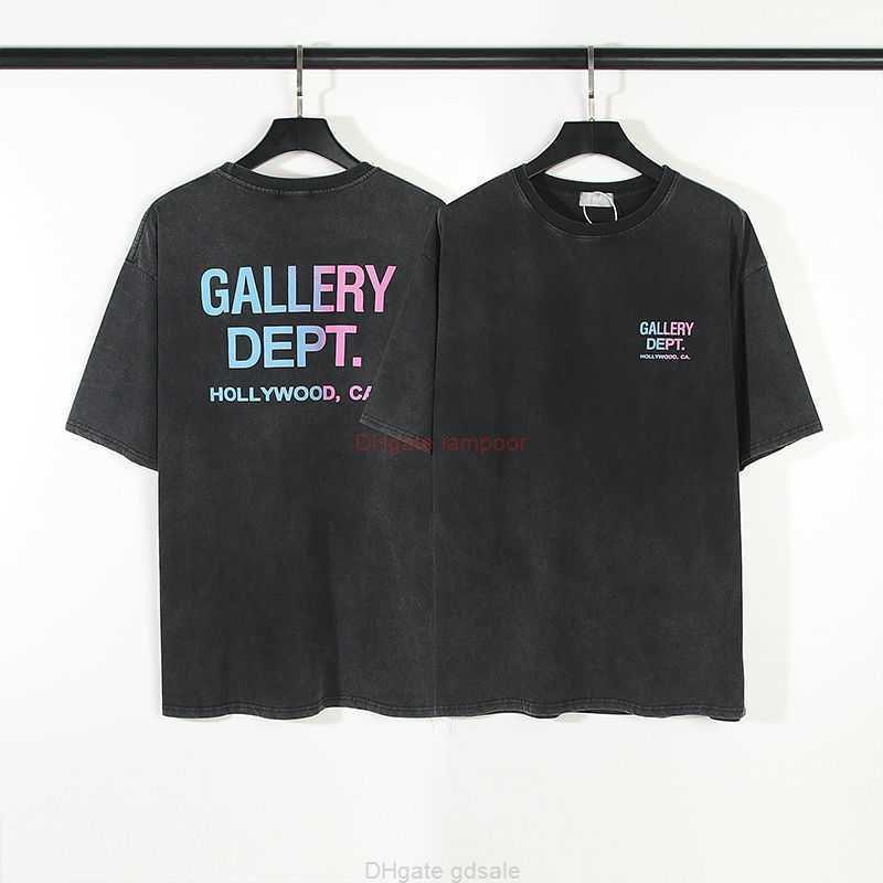 Tasarımcı Moda Giyim Tees Tshirt Galerileri Deptes Yüksek Sokak Vintage Yıkama Eski Gökkuşağı Mektubu Gevşek Pamuk Çift Kısa Kollu Tshirt Gündelik Sokak Giyim Üstleri R