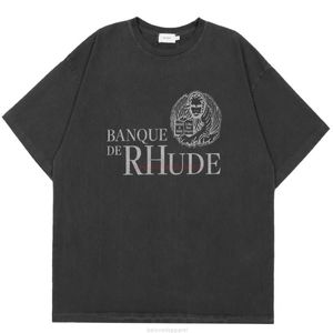 Roupas de moda de grife camisetas H8009# Rhude Bank Slogan manga curta camiseta de algodão Streetwear Tops roupas esportivas casuais Rock Hip Hop à venda Nwiq