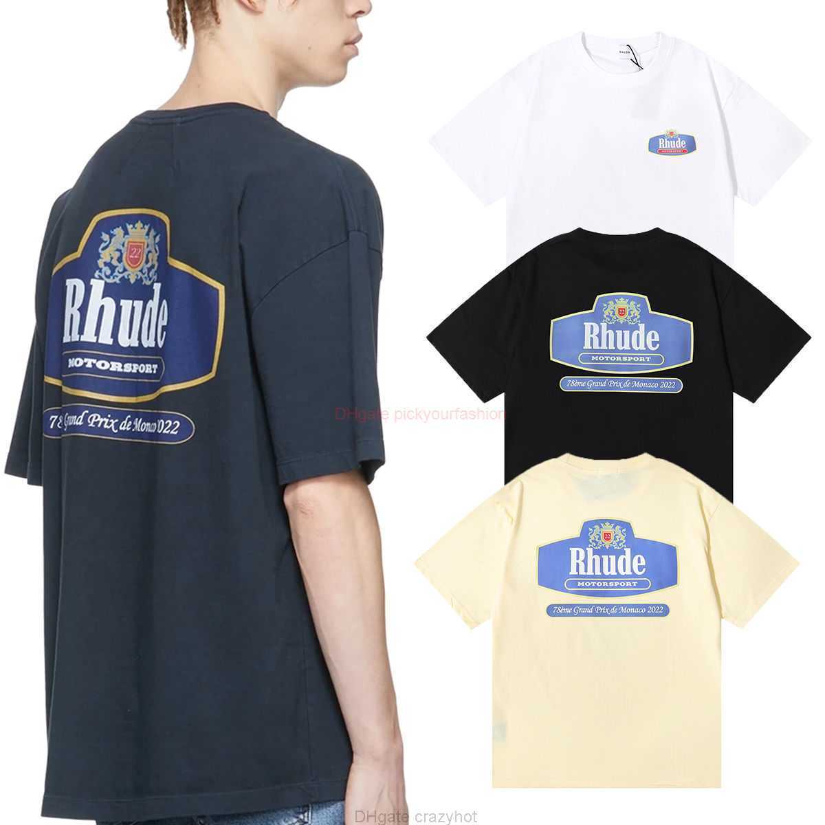Designermode Kleidung T-Shirts T-Shirt Nischenmode Rhude Motorsport 2022 Gedenk-Doppelgarn aus reiner Baumwolle Lässiges Kurzarm-T-Shirt für Männer Frauen Baumwolle 27
