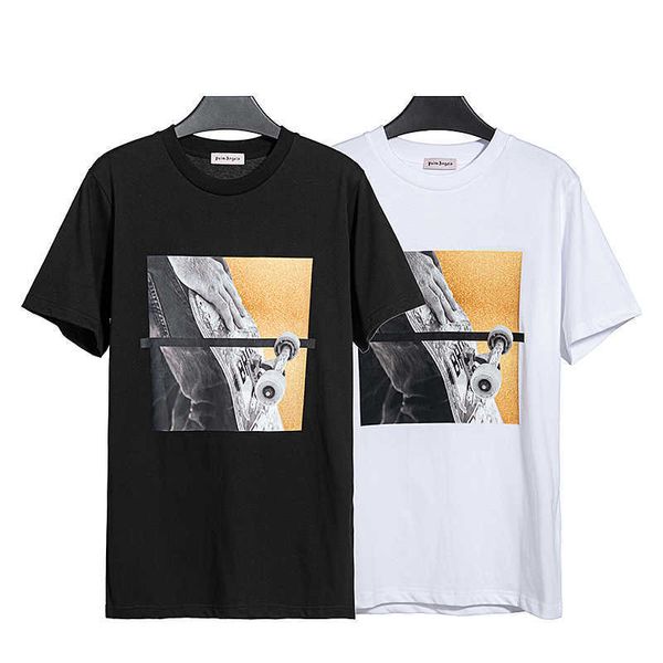 Diseñador Moda Ropa Camisetas Camiseta Palms Monopatín Impreso Manga corta High Street Loose Men's Trend Marca Casual Cuello redondo Camiseta Summer Angels