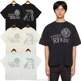 Designer Mode Kleding Tees T-shirt Rhude Nieuwe 2023 Zomer Badge Letter Print High Street Modemerk Heren Dames Casual Losvallend T-shirt met korte mouwen Katoen Streetw