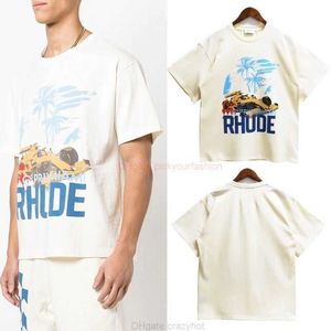 Designer Fashion Clothing Tees T -shirt Rhude American Brand High Street Coconut Racing Print Short Sleeve Loose Relaxed Couple Summer Cotton Streetw