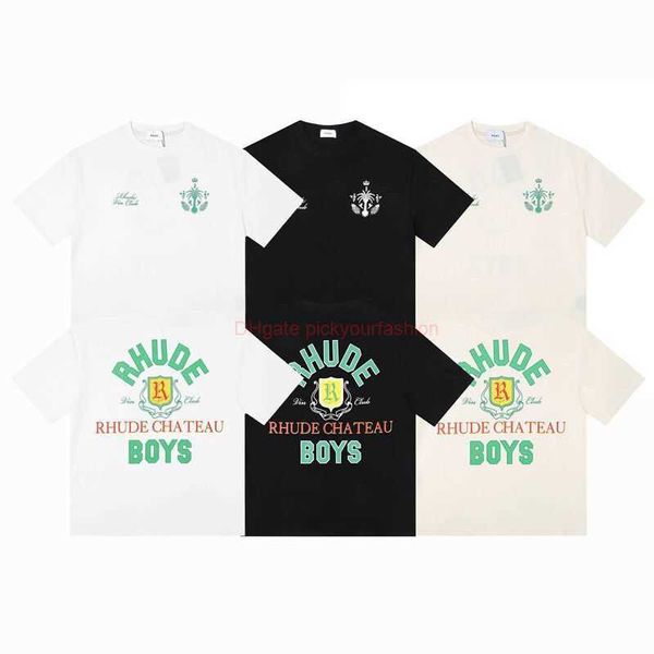 Diseñador Ropa de moda Camisetas Camiseta Rhude Verano Nuevo logotipo Impresión de letras Pareja Algodón suelto High Street Marca de moda Camiseta de manga corta Algodón Streetwear 26