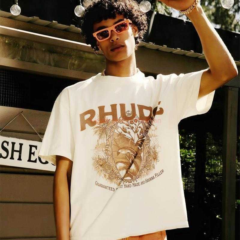 Designer Fashion Clothing Tees Tshirt Rhude Short Sleeved Co Branded Correctly Printed Jerry with the Same Style Ins Trendy American High Street Cotton Streetwear T