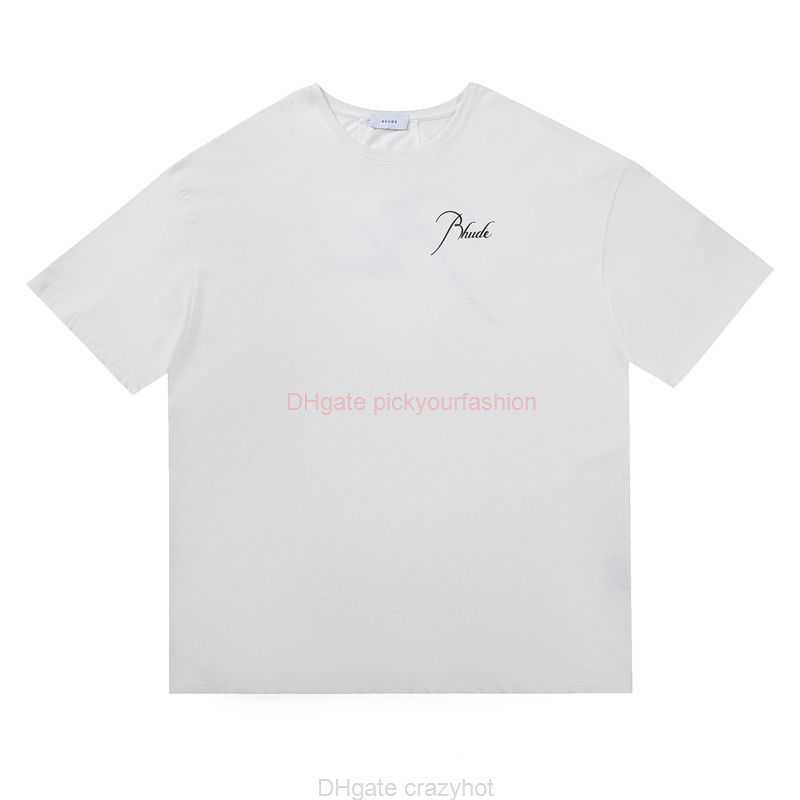 Tasarımcı Moda Giyim Tees Tshirt Rhude 22ss Yeni Katı Mektup Baskı Markası Yüksek Sokak Gevşek Erkek Kadınlar Kısa Kollu Tshirt Pamuk Sokak Giyim Üstleri Günlük Spo