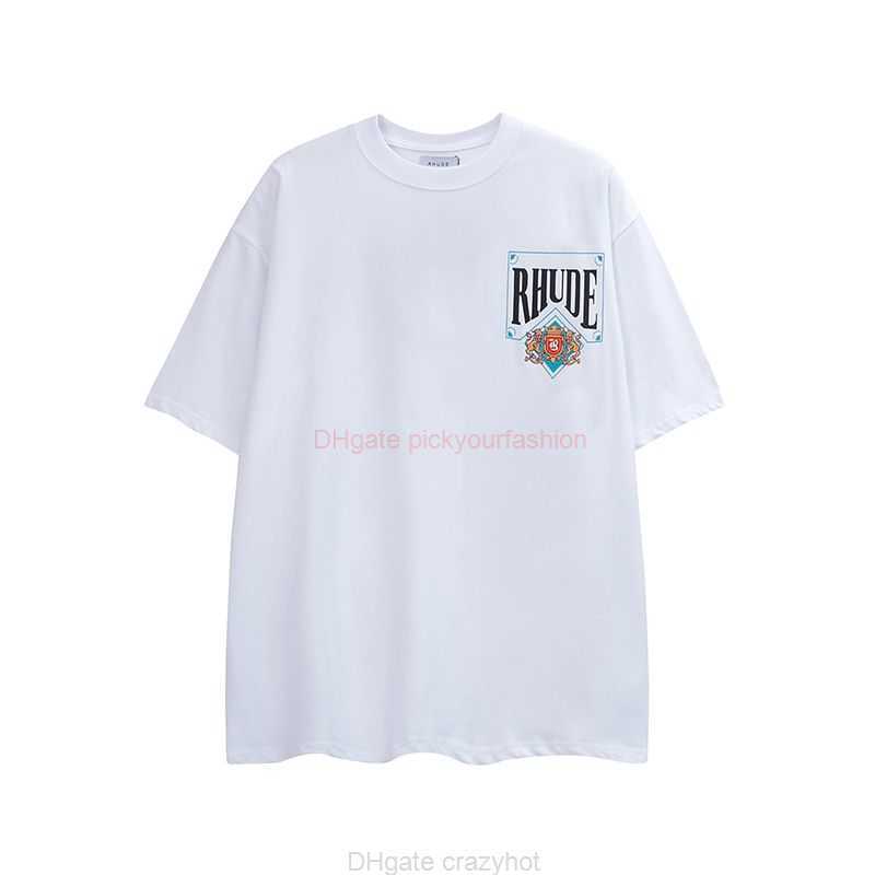 Diseñador Ropa de moda Camisetas Camiseta Rhude American High Street Pareja Naipes Estampado de letras Manga suelta Versátil Camiseta de manga corta Trendy Summer Cotton S