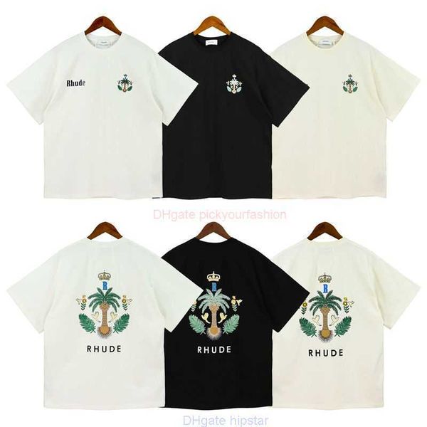 Diseñador Ropa de moda Camisetas Camiseta Primavera Verano 2023 Rhude Nuevo logotipo Impresión de letras High Street Marca de moda Suelta Cuello redondo Hombres Mujeres Camiseta de manga corta Cotto