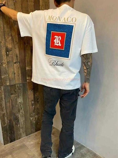 Diseñador Ropa de moda Camisetas Camiseta Probada Marca de moda Rhude Verano Corona Bandera High Street Cuello redondo Manga corta para hombres Mujeres Algodón Str