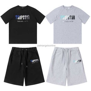 Designer Fashion Clothing Tees T-shirt Trapstar Blue White Towel Borduurde korte mouw T-shirt Split broek Shorts Set Zomer nieuw paar Casualstreetwear tops