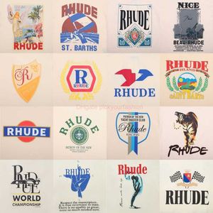 Designer Mode Kleding Tees T-shirt Trendy Merk Rhude Zomer Nieuwe Kroon Vlag High Street Losse Ronde Hals Korte Mouw T-shirt voor Mannen Vrouwen Stellen Katoen Streetwe