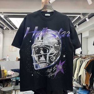 Diseñador de ropa de moda Camisetas Camisetas 2023 Verano Diversión creativa Calavera Casco Imprimir Hombres y mujeres Sueltos Hip Hop Algodón Cuello redondo Marca de moda Camiseta de manga corta R