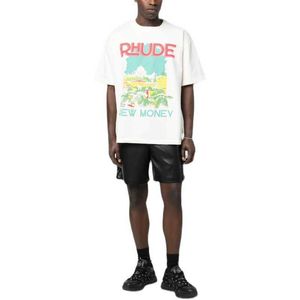 Designer Mode Kleding Tees T-shirts 2023 Zomer Nieuwe Rhude Castle Kokospalm Letter Print Losse Casual Korte Mouw T-shirt Mannen Tops Streetwear hiphop