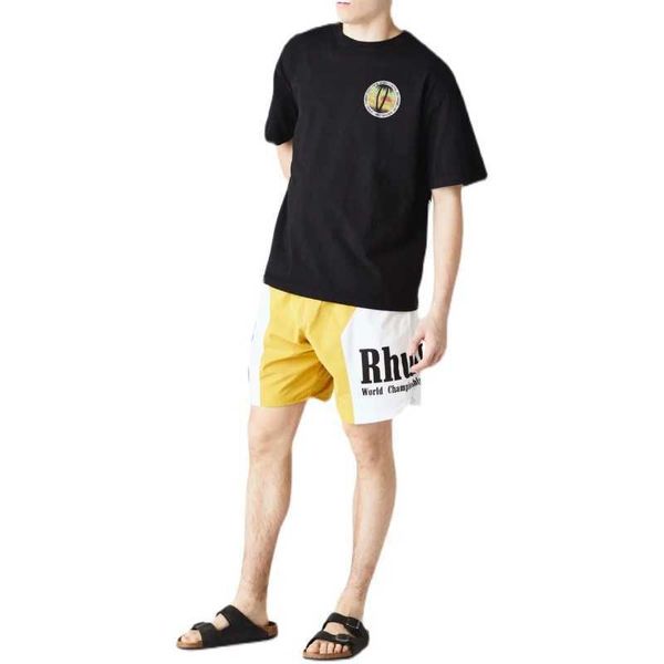 Designer Fashion Clothing Tees TShirts 2023 Summer New Rhude High Street Sunset Coconut Tree Lettre Impression Casual T-shirt Hommes Femmes Tops Coton Streetwear