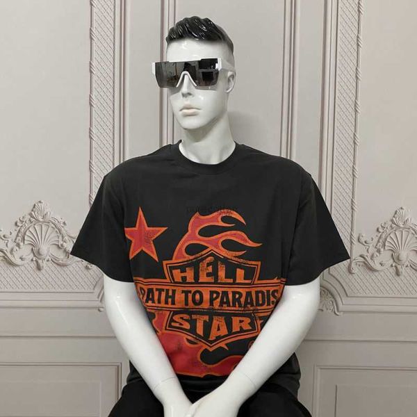 Designer Fashion Clothing Tees Tshirts American West Coast Trendy Hellstar Star Worn Full Back English Imprimé Loose Short Sleeve T-shirt for Men Rock Hip hop