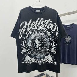 Designer Mode Kleding T-shirts T-shirts Hellstar Studios Sounds American Summer Wash Gedragen Losse T-shirt met korte mouwen voor heren Rock Hiphop
