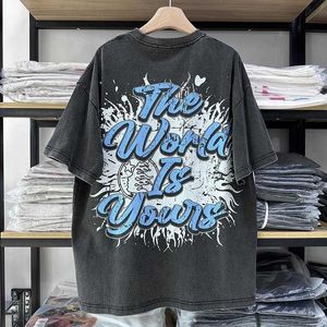 Vêtements de mode de créateurs T-shirts T-shirts de haute qualité T-shirt à la mode imprimé américain Hellstar Washed Old Men's Loose Fitting Short Sleeves Summer Rock Hip hop 2028
