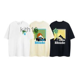 Designer Mode Kleding Tees T-shirts Rhude Moonlight Tropics Zomer Kokosnoot Racing Print Los Casual T-shirt met korte mouwen Heren Dames Tops Streetwear Hip Hop Ixbo