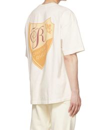 Designer Fashion Clothing Tees TShirts Rhude Yellow Emblem Printing T-shirt à manches courtes Blanc Loose Half Sleeve Pure Cotton Trendy Men's Summer Tops Streetwear