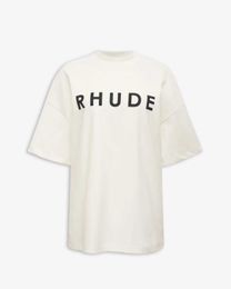 Designer Mode Kleding T-shirts T-shirts Rhude Eenvoudig Slogan Print Losvallend T-shirt met korte mouwen Wit Zomer Heren Ronde hals Puur katoen Grote tops Streetwear Hiphop