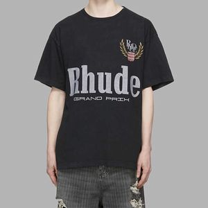 Diseñador Ropa de moda Camisetas Camisetas Rhude Oreja de trigo Impresión de letras Tendencia Marca High Street Algodón Versátil Hombres Mujeres Camiseta suelta Verano al por mayor