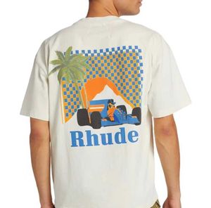 Vêtements de mode designer Tees Tshirts Rhude Summer Coconut Tree Racing Moonlight Tropics Côtes courtes T-shirt T-shirt Tops Streetwear Loose Hip Hop