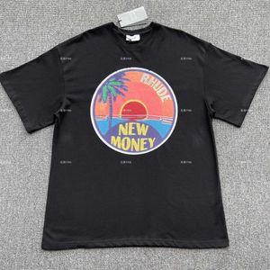 Designer-Modebekleidung, T-Shirts, T-Shirts, Rhude „New Money“-Grafik-T-Shirt, Sunshine Palm Tree Beach, bedrucktes Kurzarm-T-Shirt, Oberteile, Streetwear, Hip-Hop-Sportbekleidung